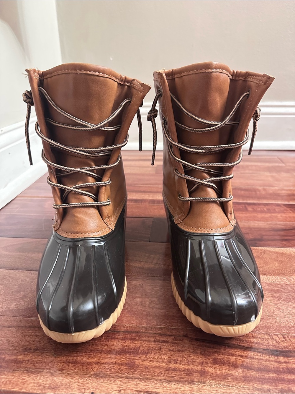 Classic Two-Tone Waterproof Winter Duck Boots in Brown & Black